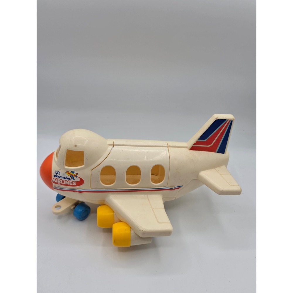 Vintage Lil Playmates Airlines Toy Airplane White Yellow Blue 1980s Retro Jet